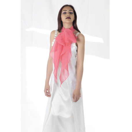 Beautiful white dress silk and sequins and extra long scarf fuschia