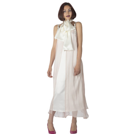 beautiful fluid silk dress and long silk satin scarf white