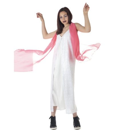 Beautiful white dress silk and sequins and extra long scarf fuschia