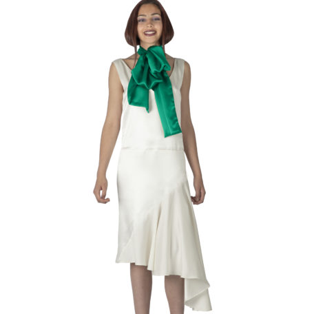 silk scarf and asymmetrical silk white dress