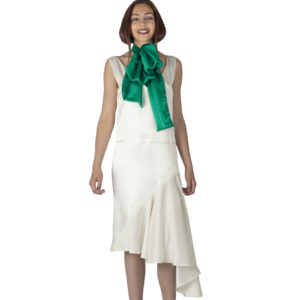 silk scarf and asymmetrical silk white dress 